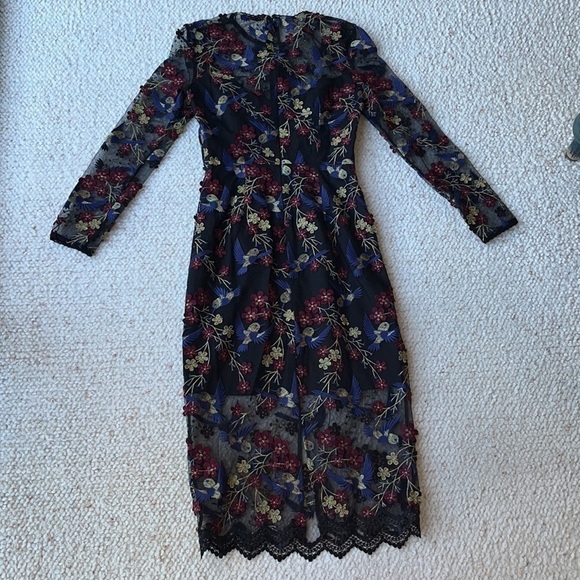 Dress the Population Sophia Hummingbird Embroidered Sheer Illusion Dress XS - Picture 10 of 16
